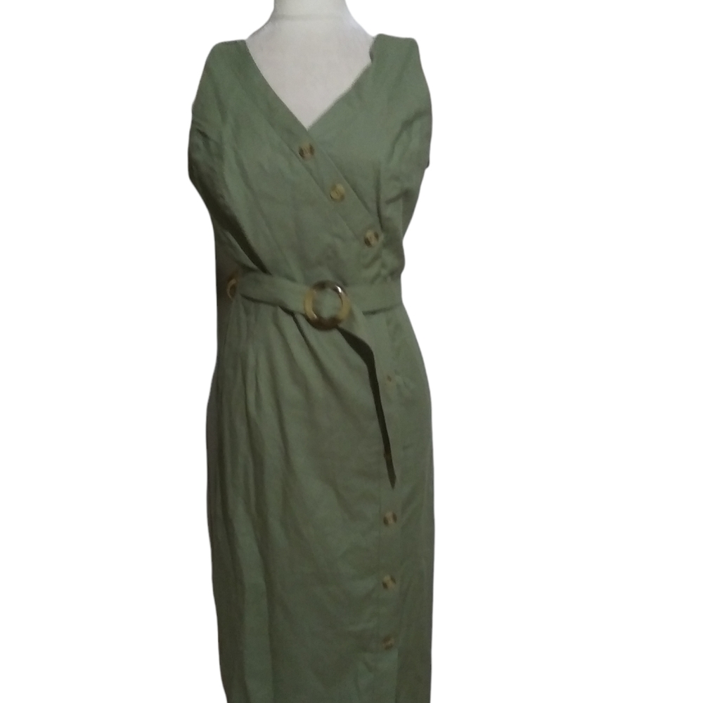 Time and Tru Green Button down dress Midi Summer Casual M 8-10